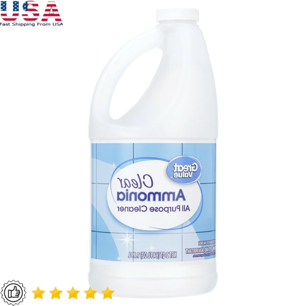 Limpiador multiusos con amoníaco transparente, limpieza resistente, cocina, baño, ventanas, suelos, electrodomésticos, lavandería, limpiador desechable de 64oz