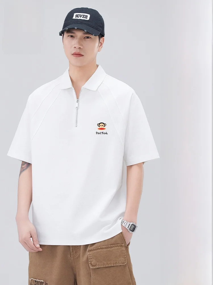 

Футболка Paul Frank M с круглым вырезом и коротким рукавом, летняя, с принтом, на молнии, белая, свободного кроя, молодежная, из хлопка