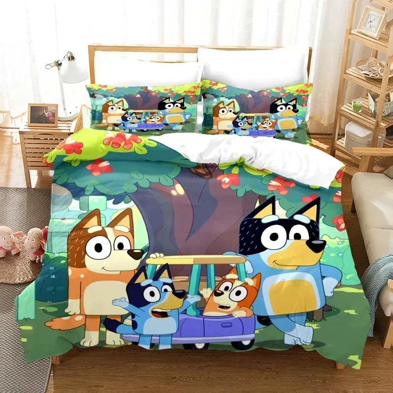 Cartoon Bluey Family Print Bedding Set Cartoon 3D Printing Polyester Duvet Cover Pillowcase Quilt Cover