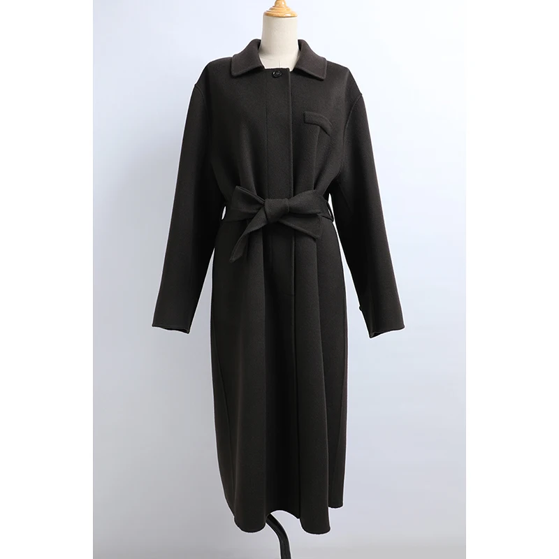 

Double-Sided Hand-Stitched Woolen Coat Casual Long Straight- Cut Brand Women's Fashion Autumn Winter Outerwear