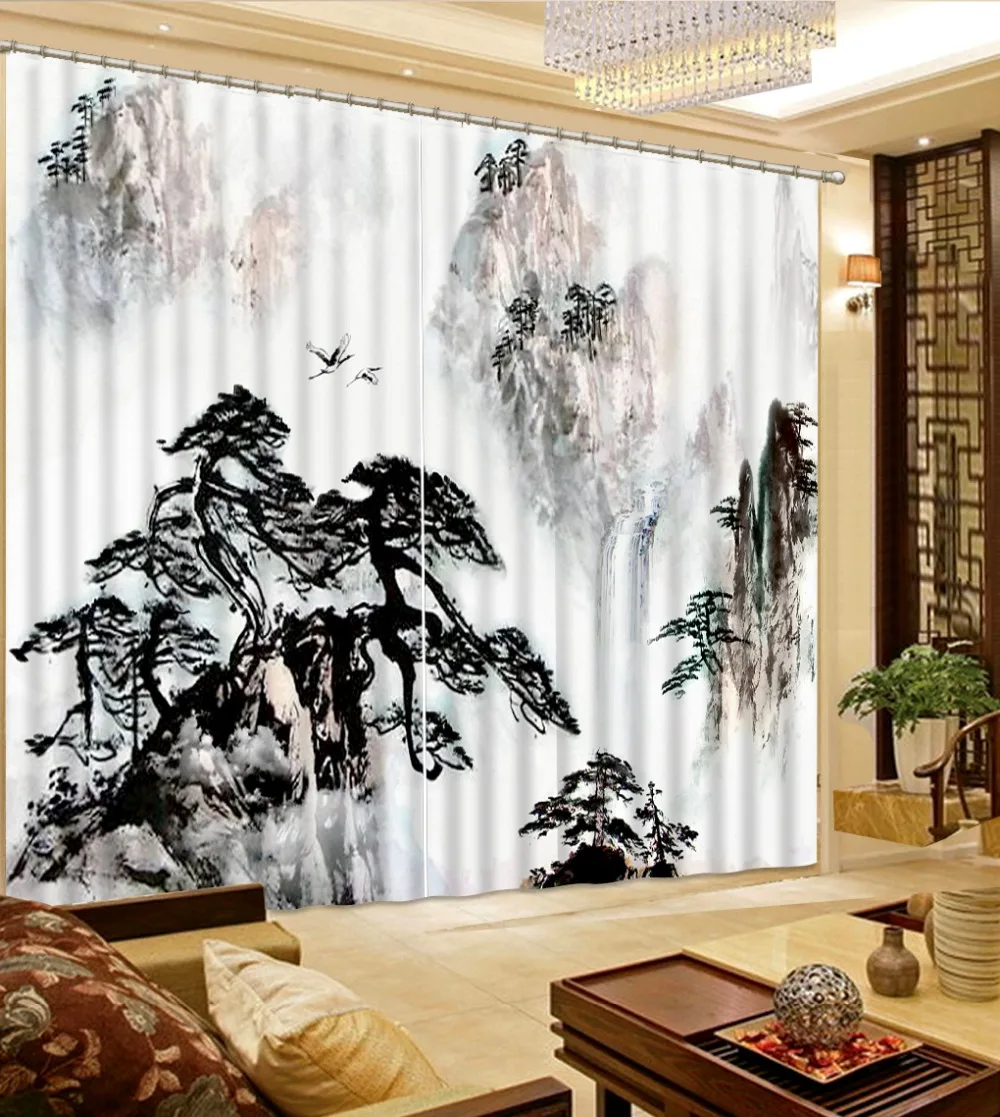 3D curtains custom home ddecorative home decor 3d Ink painting window art curtains window blackout curtains