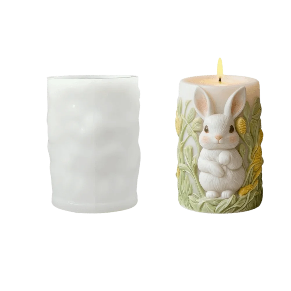 Cute Cartoon Rabbit Candle Mold Non-Stick Flower Column Easter Candle Mold Handmade Heat Resistant Cylinder Silicone Mold DIY