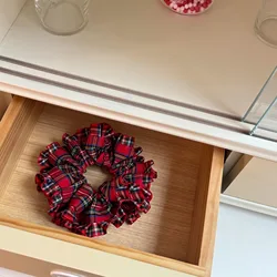 Red Color Plaid Women Hair Tie Soft Headwear Elastic Rubber Hair Rope Vintage Scrunchie Girl Ponytail Holder Christmas Gift