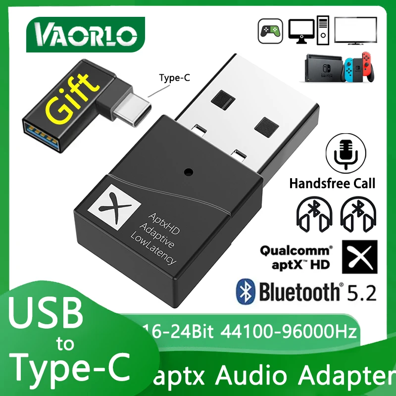 TX40 Bluetooth 5.2 Transmitter AptX 24Bit Low Latency Adaptive Wireless USB Audio Adapter Handsfree Call For TV PC Laptop PS4/5