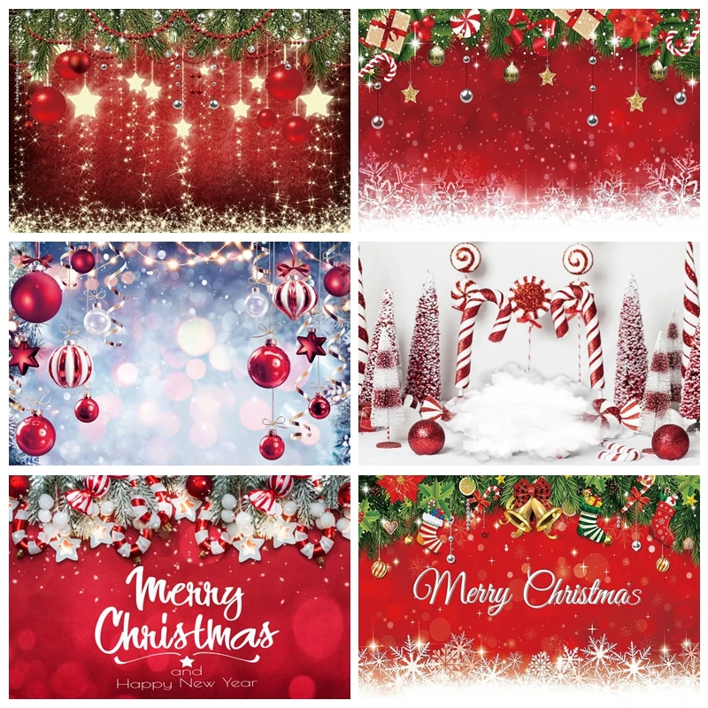 

Red Christmas Backdrop Winter Glitter Snowflake Shining Bokeh New Year Red Xmas Ball Kids Portrait Photography Background Decor