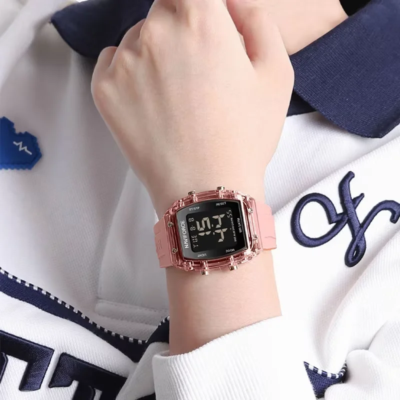 NAVIFORCE Watches for Woman LCD Digital Movement Female Clock Fashion 50m Waterproof Silicone Band Sport Electronic Wristwatches