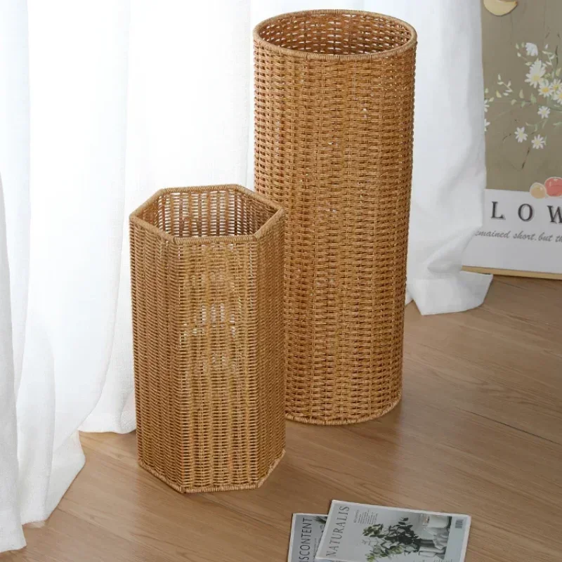 Plastic Rattan Weaving Umbrella Stand Creative Umbrella Storage Bucket Living Room Home Umbrella Holder Organization Rack