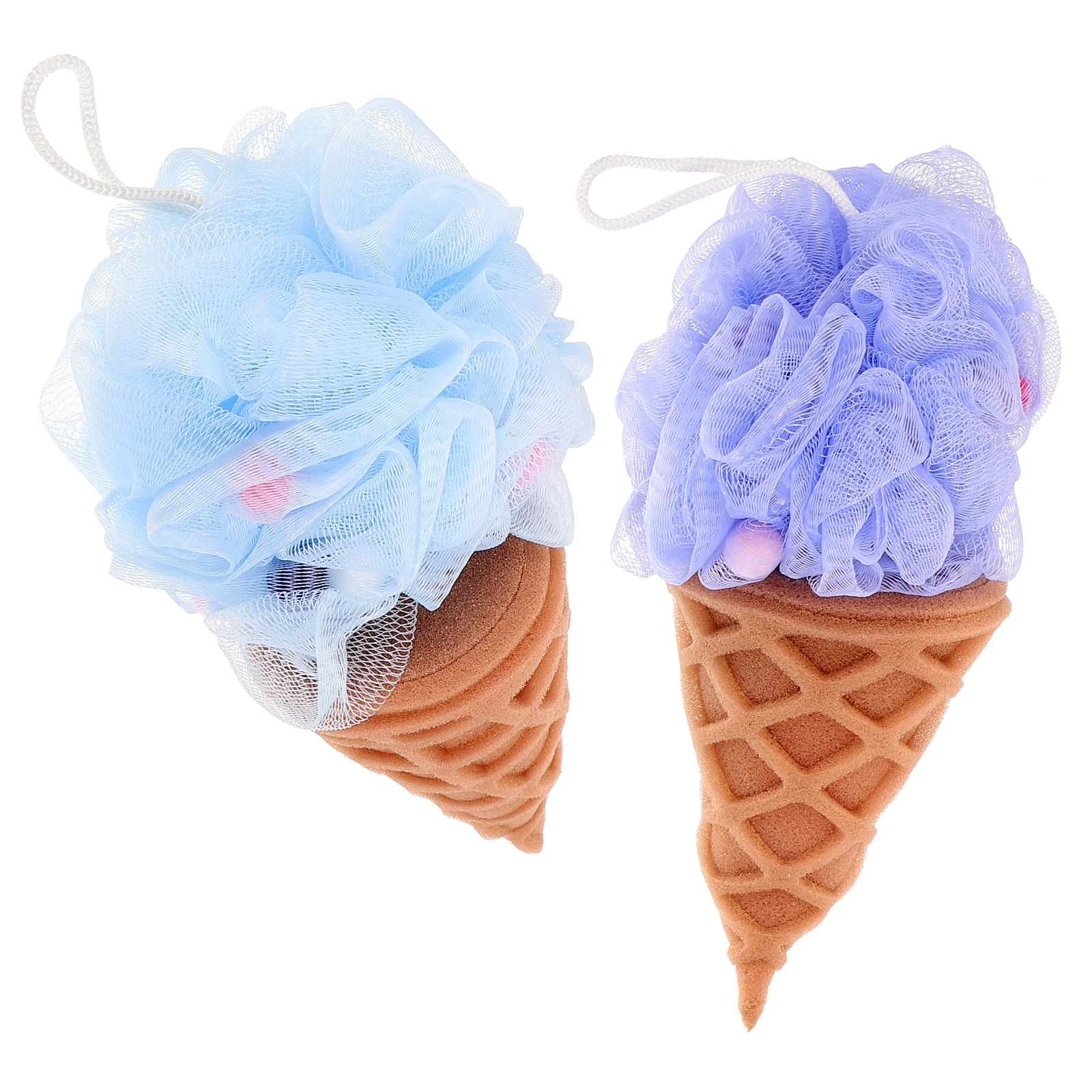 

2 Pcs Ice Cream Bath Balls Shower Sponge Cute Loofah Puff Toy Supply Sponges Women Pink White Portable Bath Accessories