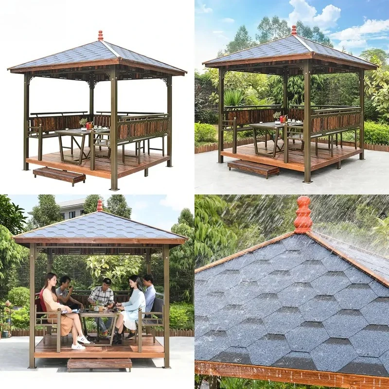 Large Garden Pavilion Waterproof Pergola Powder Coated Steel Frame Outdoor Asphalt Tile Hard Top Wholesale From Foshan