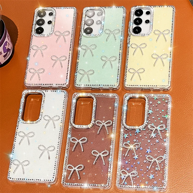

Glitter Bowknot Jewelled border Phone Case For iphone 17 Air 16E 15 14 13 Pro Max 17promax 15promax 16promax transparent cover