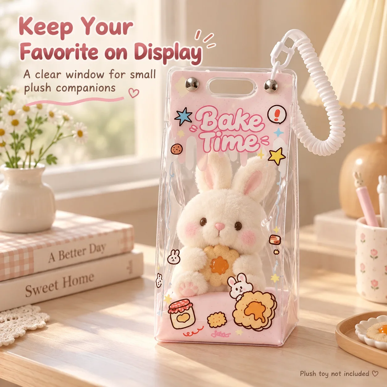 Cartoon Rabbit Clear PVC Doll Pouch, Elastic Rope Pendant, Doll Display Storage Carrier