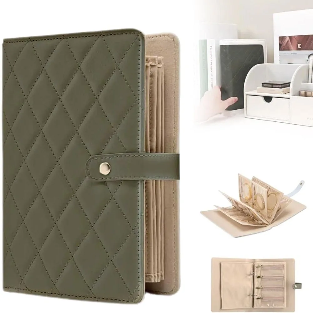 

Transparent Jewelry Storage Book Velvet with Zipper Binder Storage Book Luxury PU Leather Clear Pockets Storage Bag for Jewelry