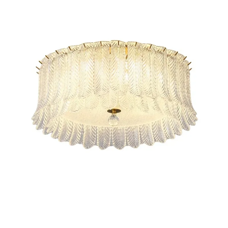 

French personalized leaf glass ceiling light bedroom room light Nordic simple living room study dining room cloakroom light