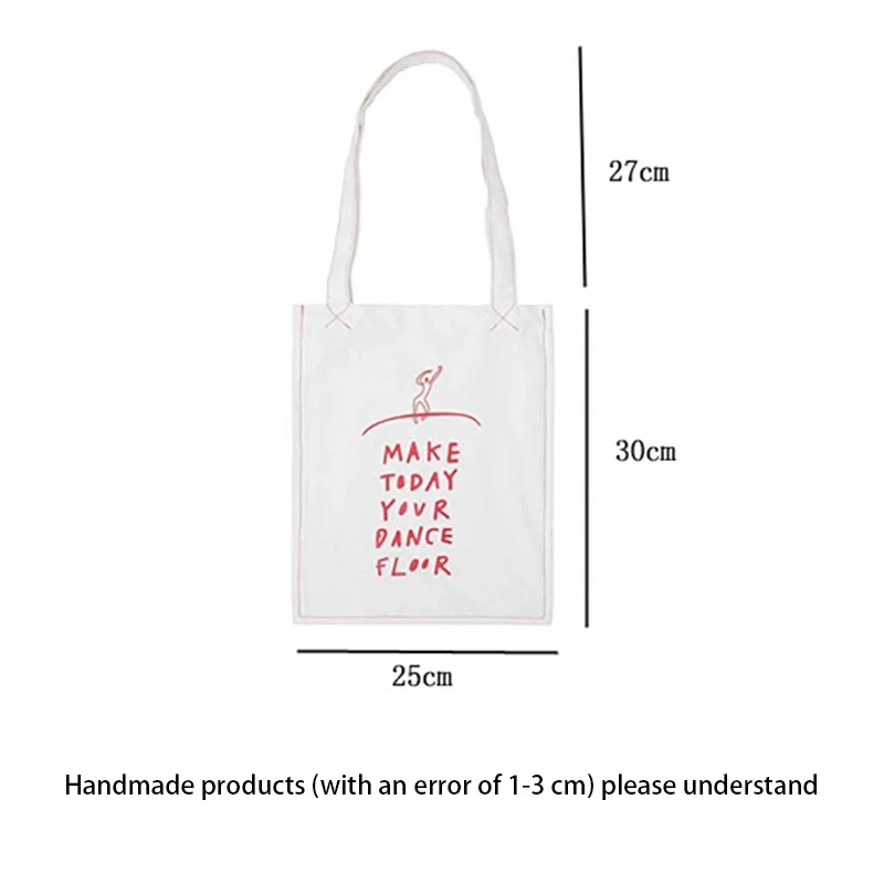 Youda Women\'s Korean Simple Handbag Red Letter Printing Art Reusable Shoulder Bags Summer Ladies Canvas Book Shopping Totes Bag