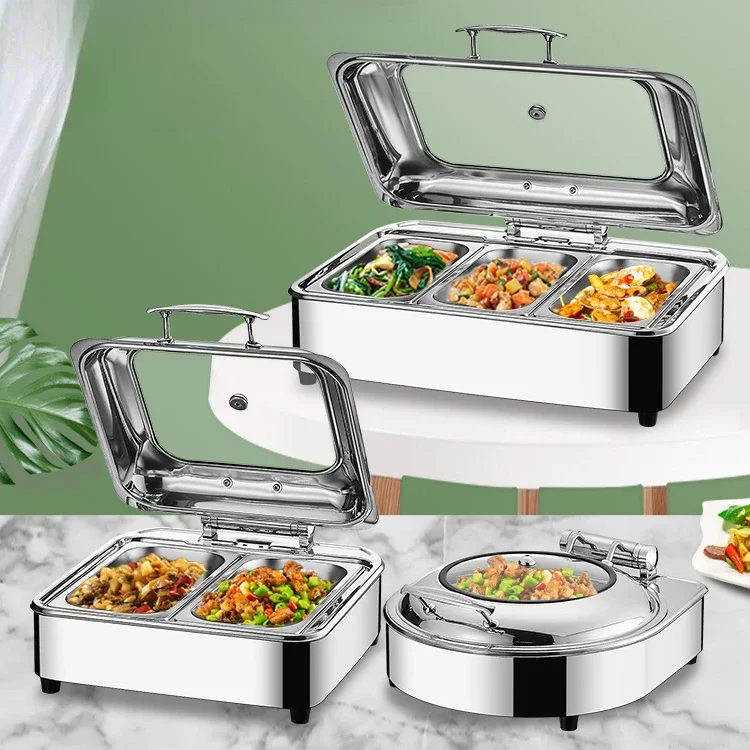 

New Luxury buffet stove, thickened stainless steel holding stove, electric heating, hotel canteen, breakfast soup pot