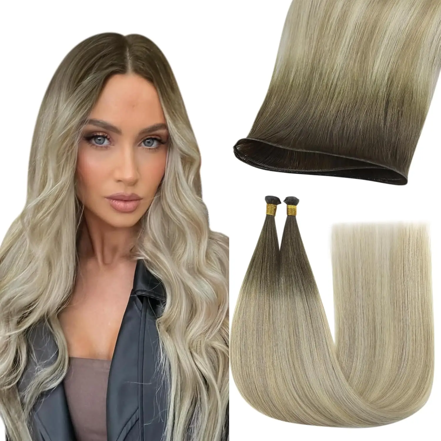 

YoungSee Virgin Genius Weft Extensions Silky Straight Invisible Genius Weft Last 12 Months Virgin Hair 14-24Inches 25G