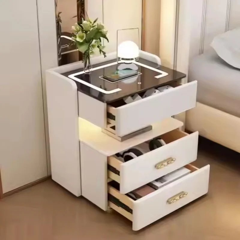 

Modern intelligent wireless charging bedside table, simple high-end multi-functional solid wood home bedroom furniture