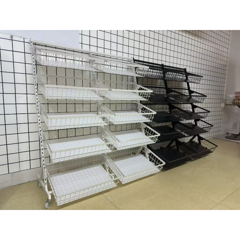 Multi Tier Storage Rack with Wheels Rolling Supermarket Display Shelf Metal Basket Organizer Cart for Kitchen Store Space Saving