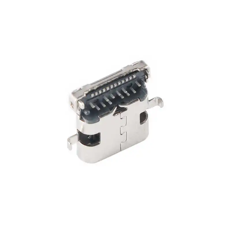Type-C 24PIN female connector, 2-pin recessed board, front insertion and rear soldering, 10.0 single shell