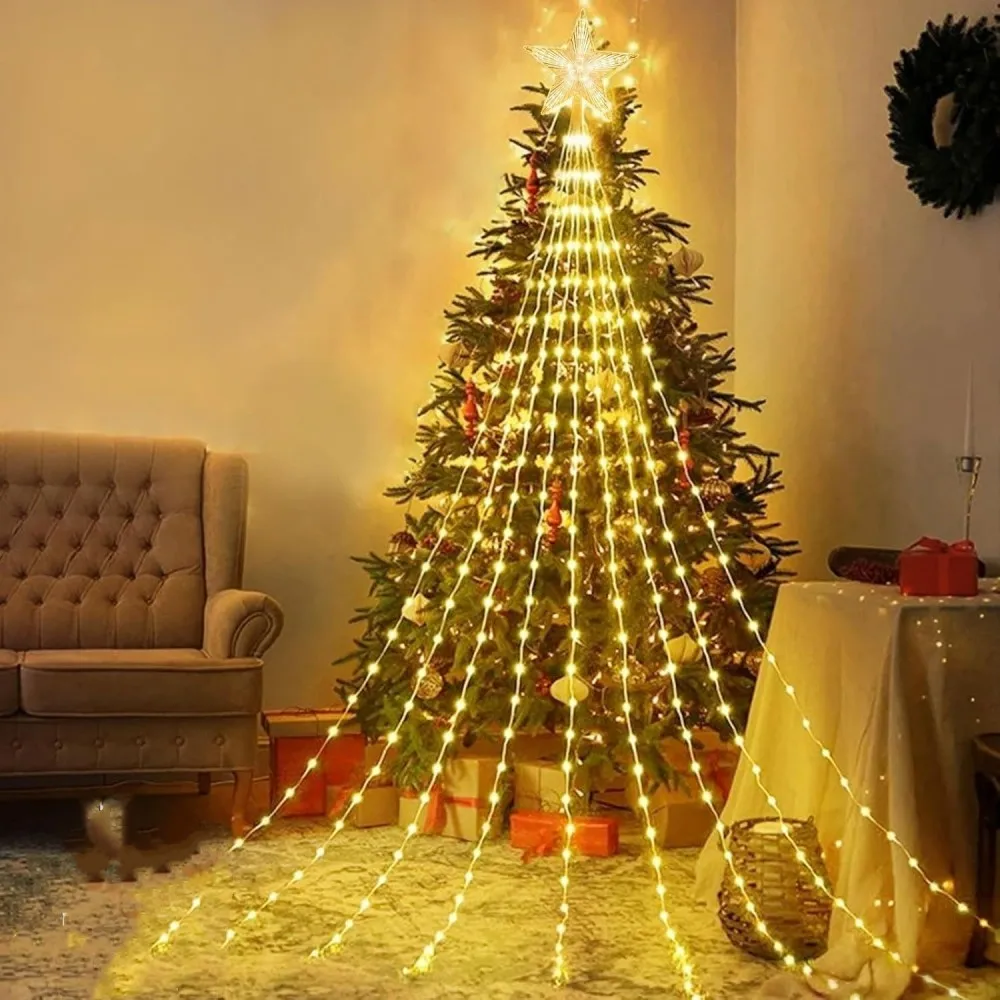2M/3M USB Powered Fairy Lights with Remote, 8-Modes,Star Waterfall LED Light String, Christmas Hanging Decoration for Home Party