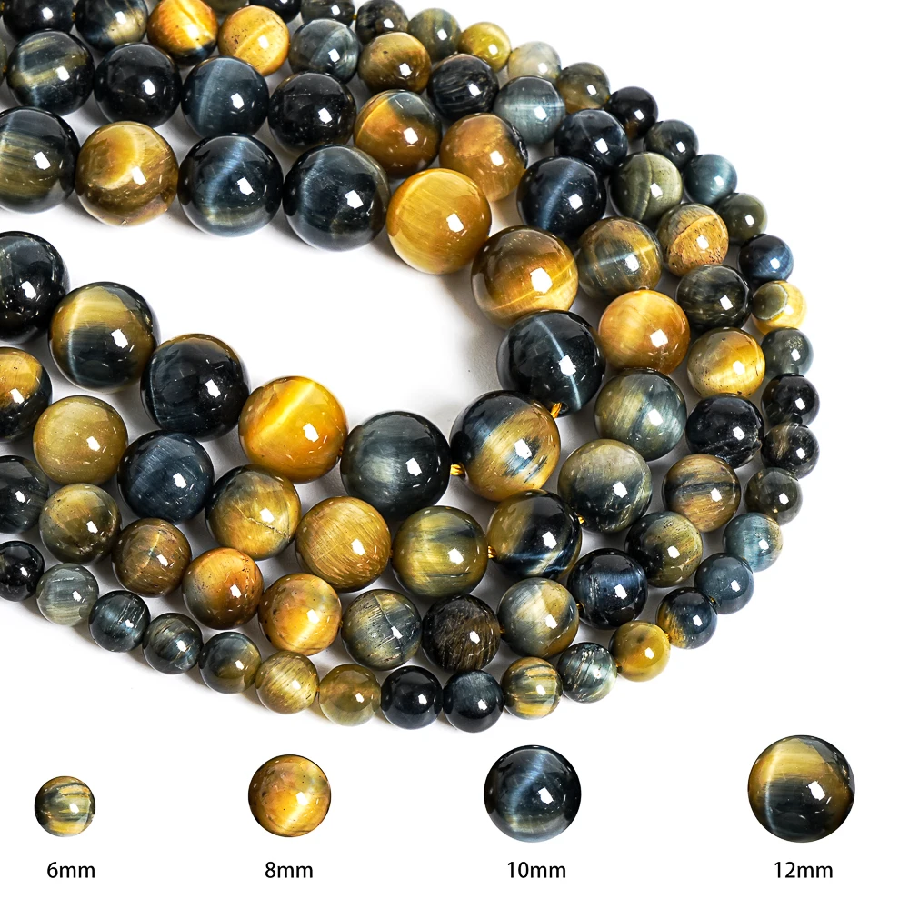 

Wholesale Craft Beads AAA Grade Dreamy Tiger Eye Round Loose Beads Blue & Gold Natural Enhanced Gemstone For Jewelry Making DIY