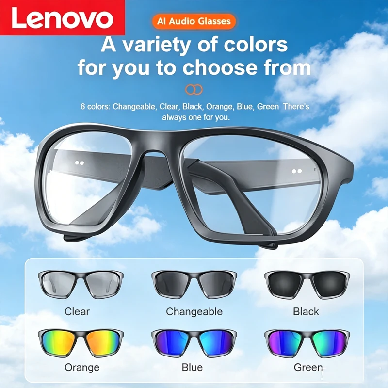Lenovo Intelligent Glasses Bone Conduction Headphones Dual Speakers Listening Music Voice Call Multifunctional Smart Glasses