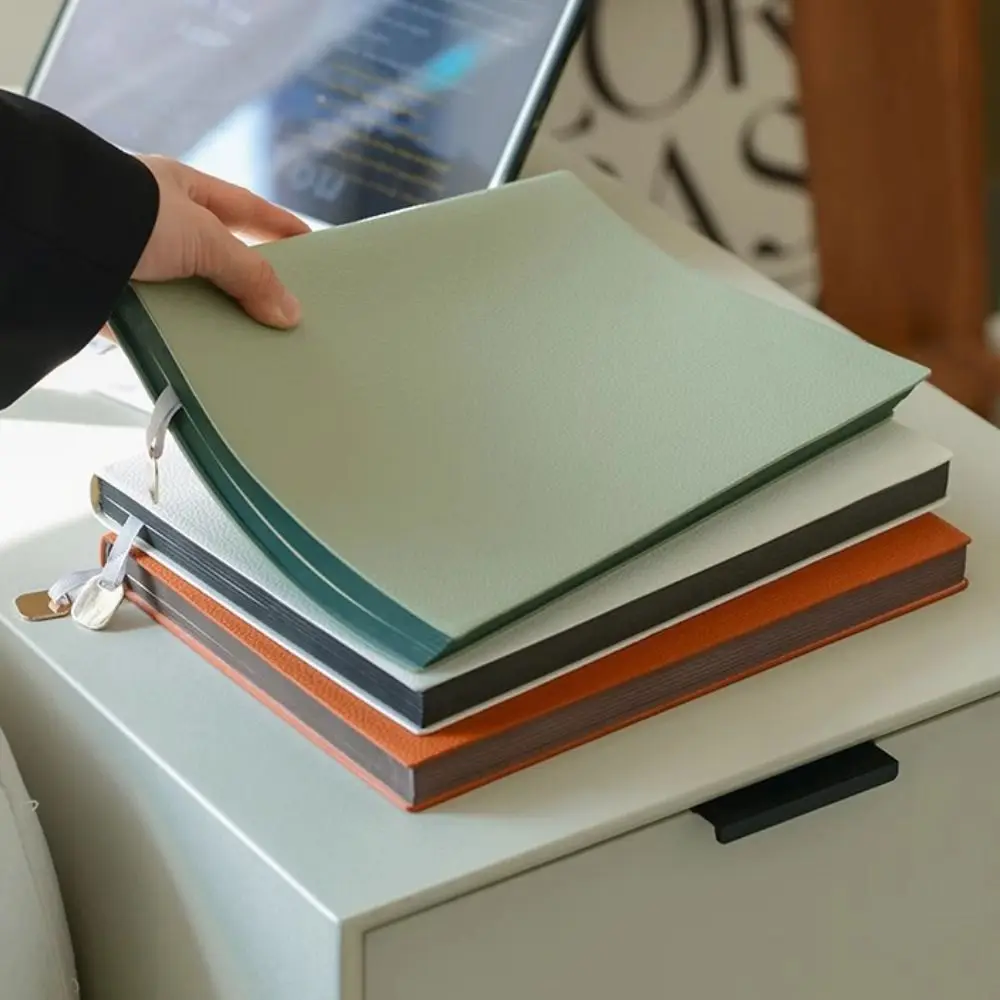Simple Thick Leather Notebook Litchi Leather A5 Meeting Record Book Portable Exquisite Excerpt Book Office