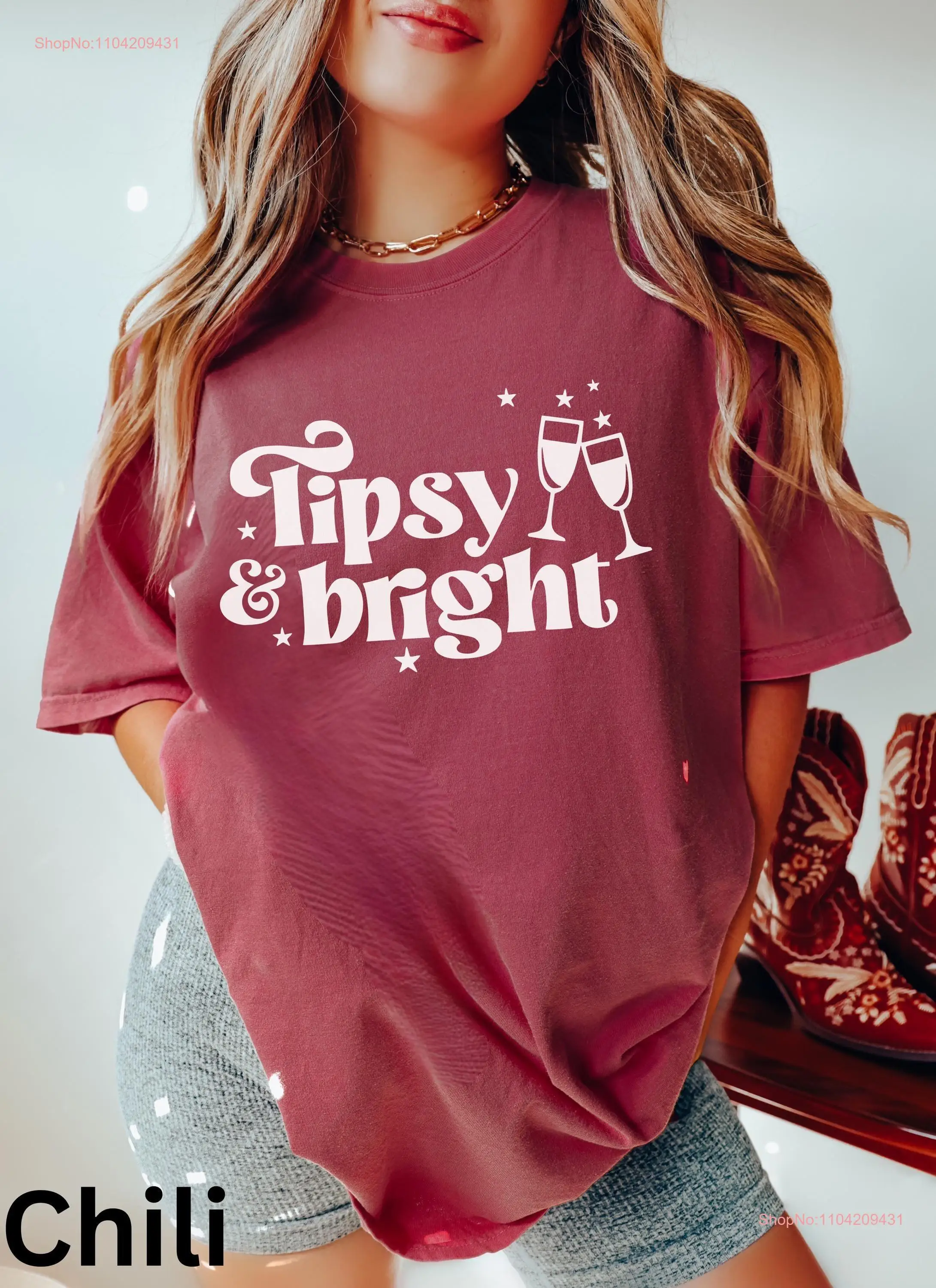 Tipsy Holiday Drinking T Shirt Cocktail Christmas Merry Bright Drinks Party shirts Wine Xmas Top long or short sleeves