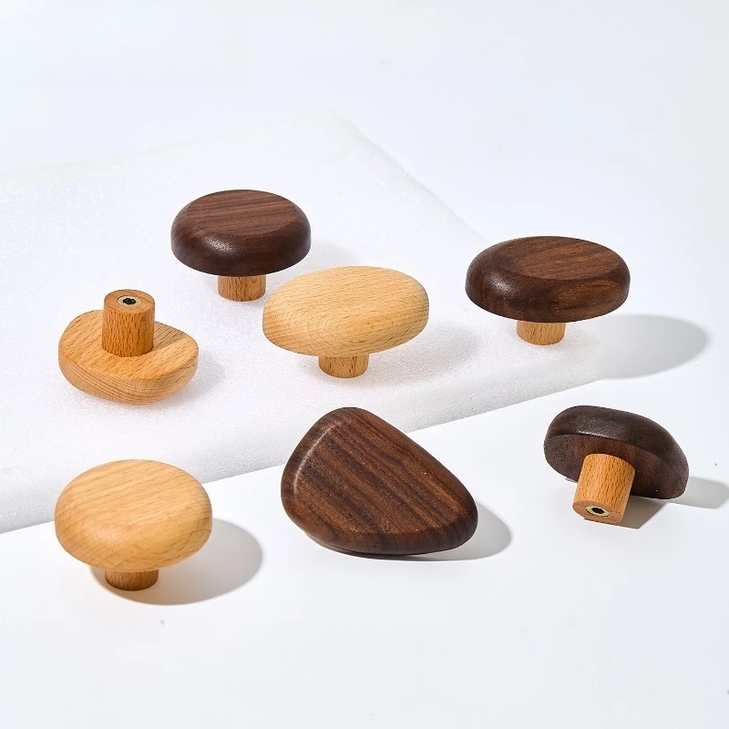 Solid Wood Pebble Shape Cabinet Knob, Creative Wooden Drawer Pull Handle for Wardrobe Cupboard