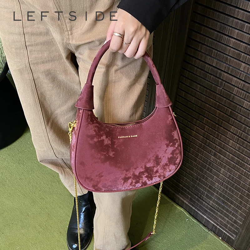 

LEFTSIDE Luxury PU Leather Small Saddle Bag Female Underarm Bag 2025 Winter Retro Female Chain Handbags Crossbody Shoulder Bag