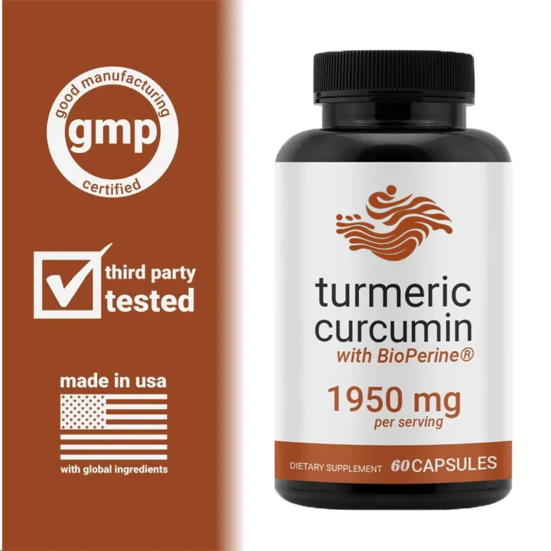 95% nutrientes de curcumina, 1950 mg por porção. Suplemento de cúrcuma de alta qualidade com 60 cápsulas de alta absorção Bioperine