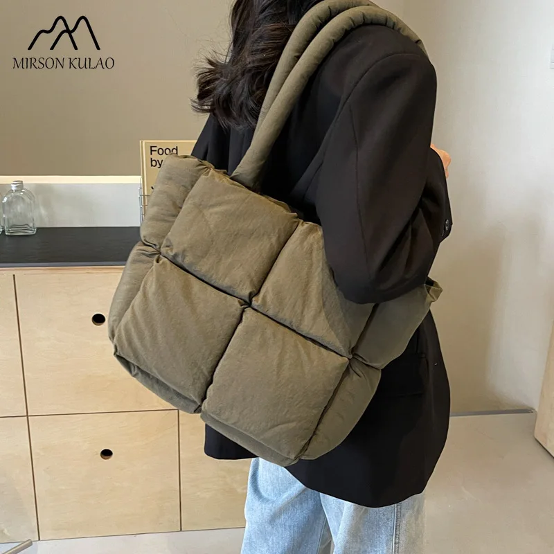 Sac fourre-tout tissé à carreaux pour femmes, grande capacité, sac bouffant portable, patchwork doux, commPiedmont, campus étudiant, wla.com