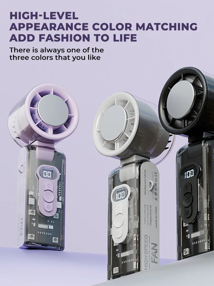 Portable Handheld Fan with Instant Cooling Plate & LED Light,Speed(1-100) Adjustable Turbo Mini Fan,3600mAh Battery Rechargeable