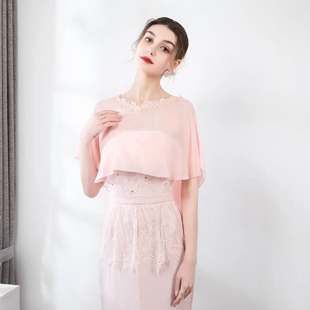 Mesh Bridesmaid Shawl New Solid Color Dress Accessory Veil Shawl Chiffon Cover Up Thin Shawl Women