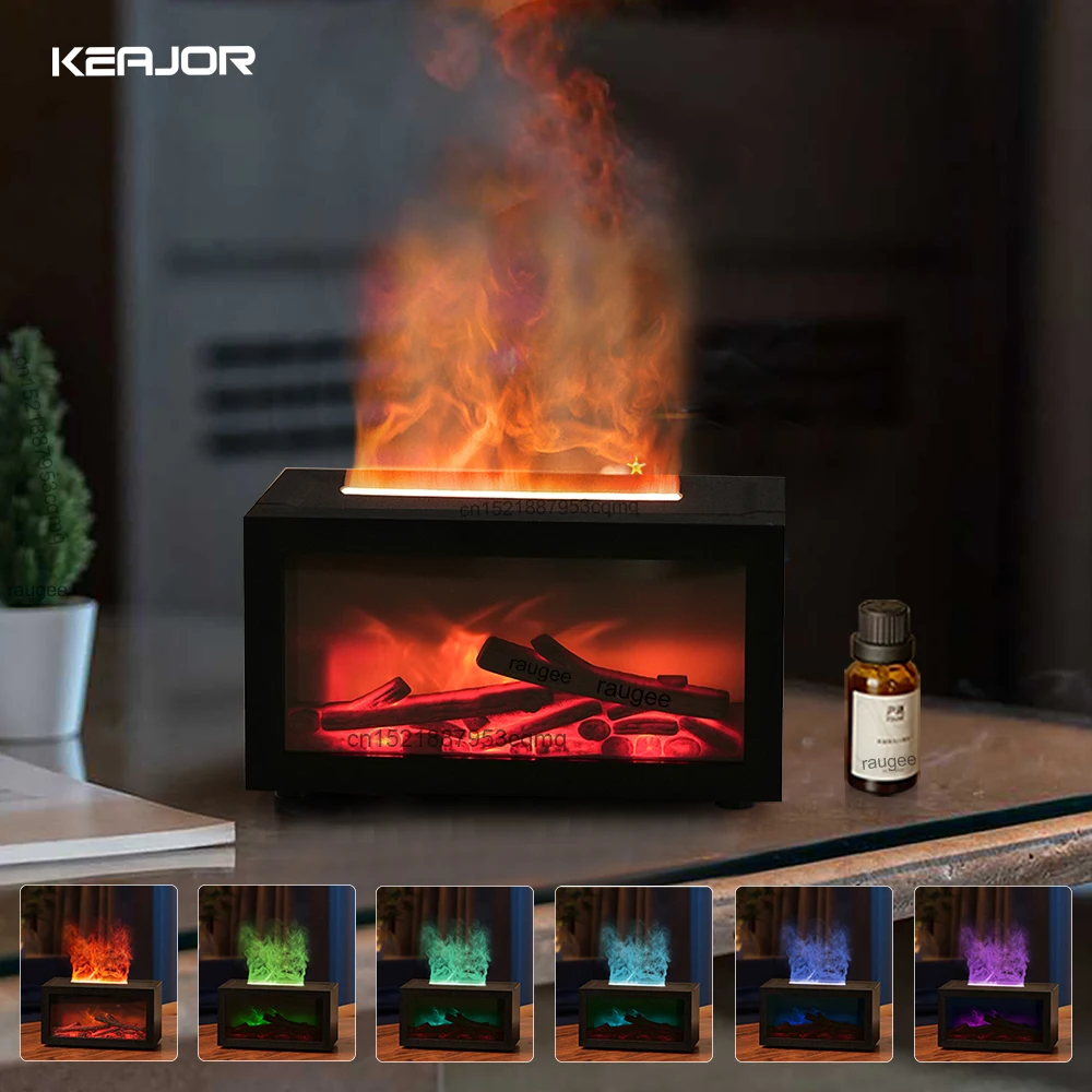 Mini difusor de Aroma para chimenea, difusor de aceites esenciales, humidificador de aire con llama colorida, máquina de niebla ultrasónica para el hogar con luz