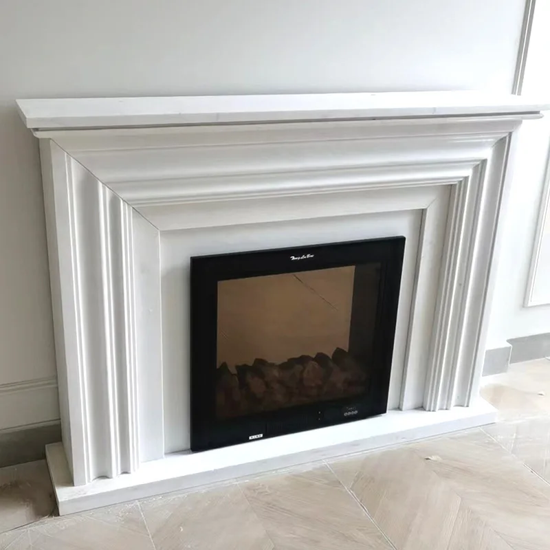 Marble European fireplace French living room home decoration simulation flame American stone carving white marble stone fireplac