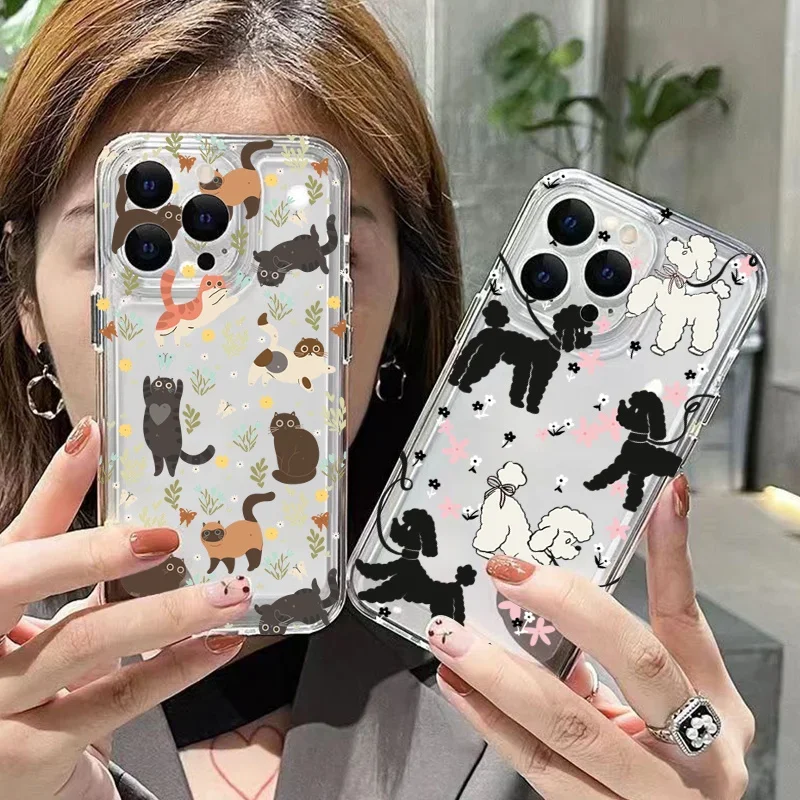 Graffiti Cartoon Dogs Cats Clear Case For Samsung Galaxy A54 5G A55 A35 A34 A15 S26 Plus S24 Ultra S23 S22 S21 S20 FE A14 Cover