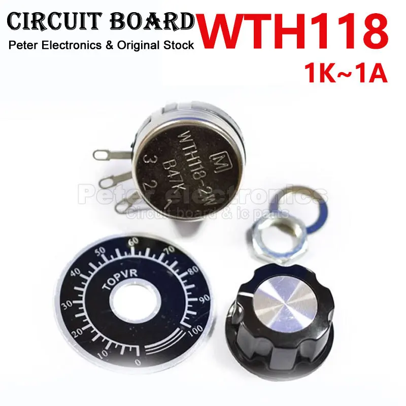 1 zestaw WTH118 1K 2.2K 4.7K 10K 22K 47K 100K 470K 1M 2W 1A potencjometr autentyczny rezystor VR rezystancyjny Cap Dial icpart