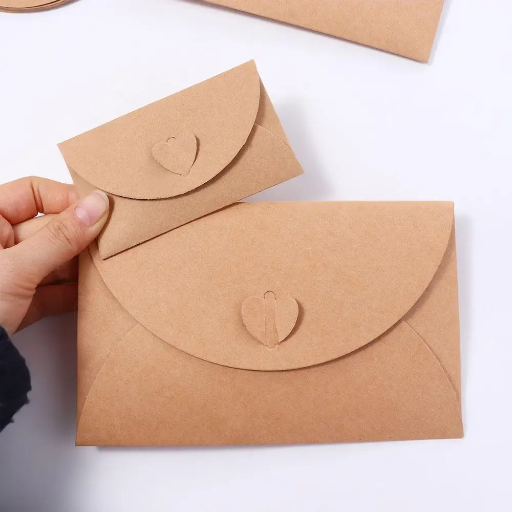 10pcs Love Letter Handmade Gift Card Paper Envelopes Love Button Kraft Paper Envelope