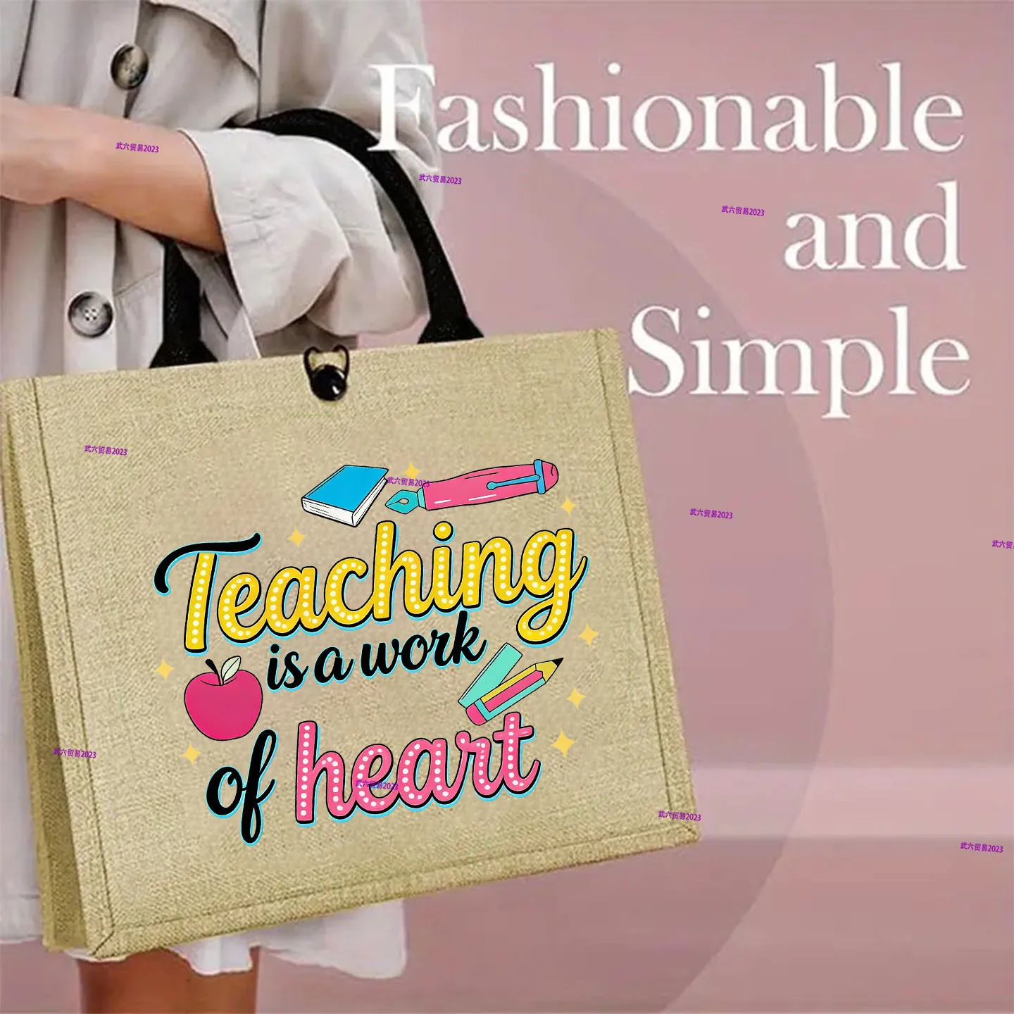 Teacher Quote Print Linen Tote Bag Reusable Shopping Bag Teacher Appreciation Gift Portable Handbag School Work Grocery Storage