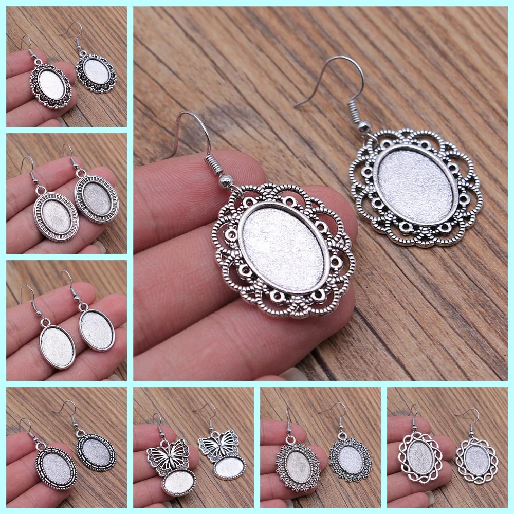 Pasuje do kaboszonów 13x18mm owalna pusta ramka do ustawiania pusta ramka kaboszonowa podstawa kolczyka do samodzielnego tworzenia kolczyków — zdjęcie 3