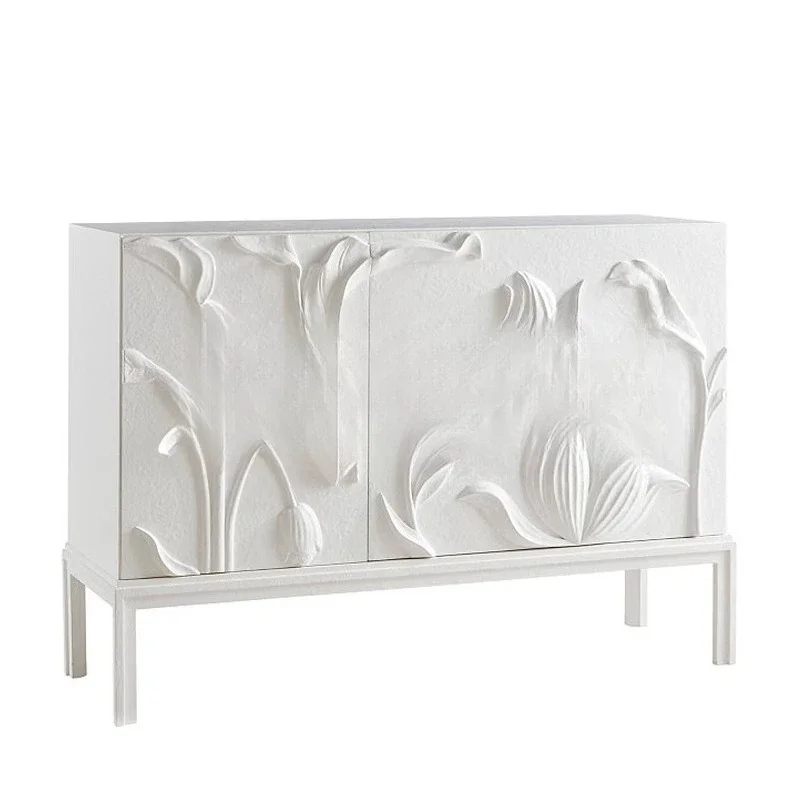 American rural solid wood carving flower entrance cabinet