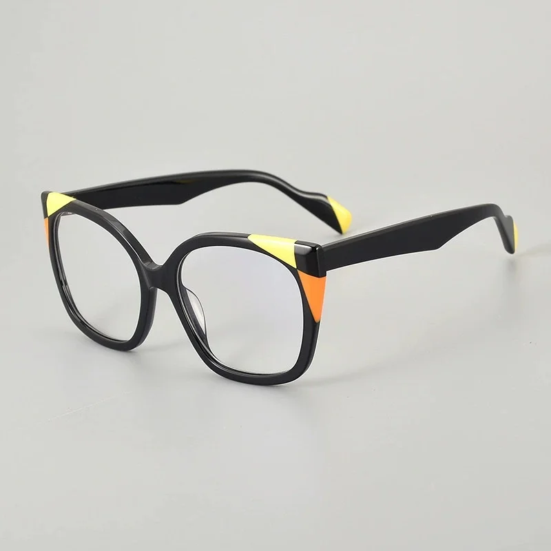 Belight 光学ヴィンテージキャットアイ形状手作りカラフルな結合アセテートレトロ眼鏡フレーム処方レンズ 252