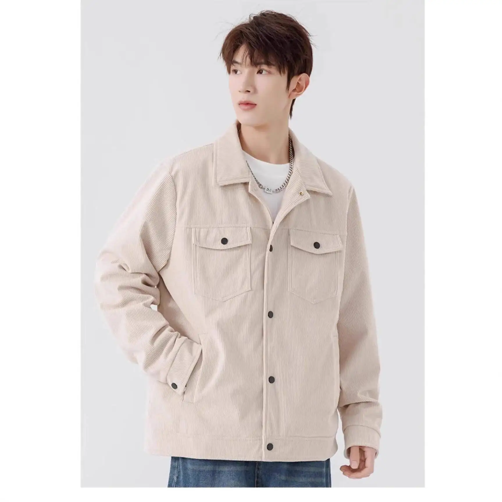 

Универсальная вельветовая куртка свободного покроя на осень-зиму, унисекс, студенческая пара, модная верхняя одежда, корейский стиль, застежка-молния, с длинным рукавом