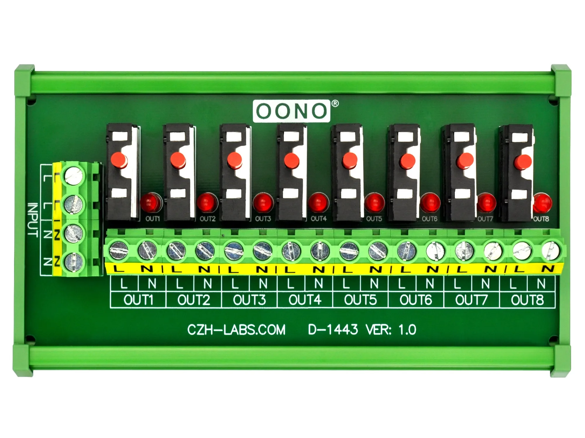 

Resettable Thermal Circuit Breaker Overload Protector 8 Channel Power Distribution Module DIN Rail Mount
