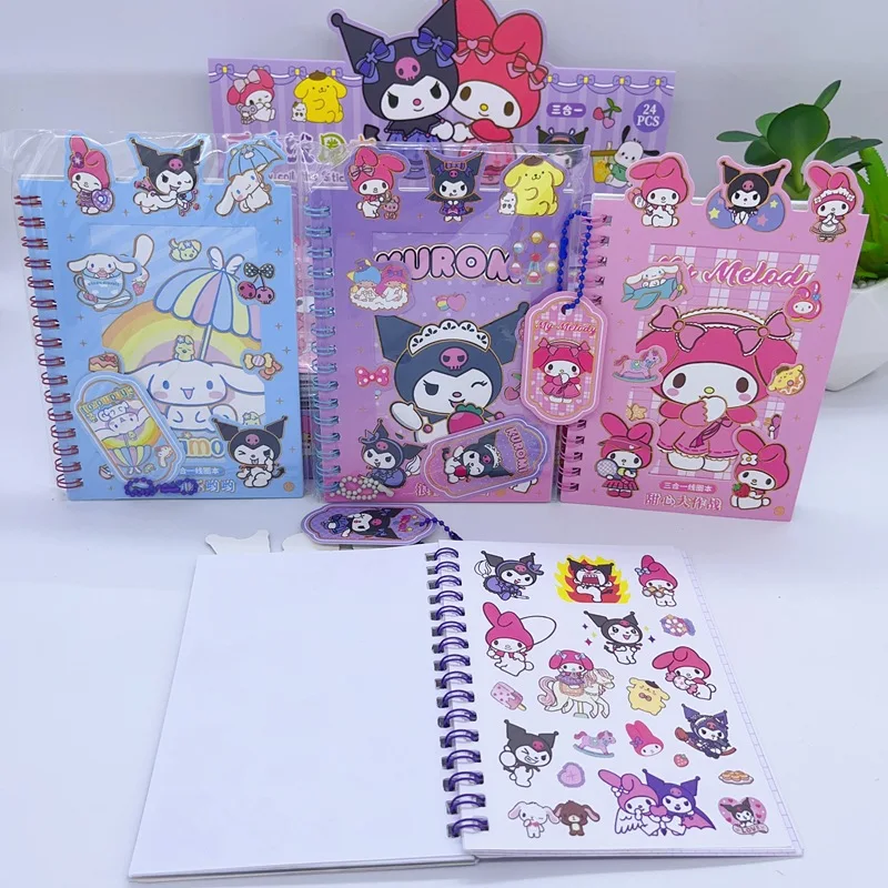 Imagem -04 - Sanrio Cartoon Coil Notebook Sticker Kuromi Melody Bonito Anime Sticker Artigos de Papelaria Atacado Conta Mão 24 Pcs