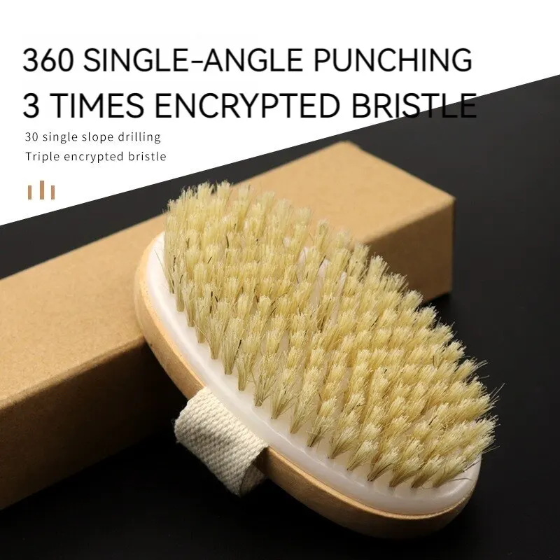 Round Head Hog Bristle Bath Brush Portable Shower Brush Bathroom Scrubbing Cleanse Exfoliate Massaging