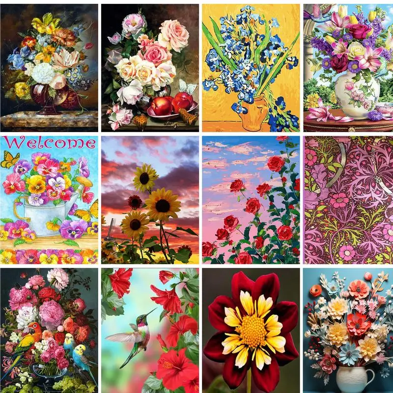 

GATYZTORY Acrylic Diy Painting By Numbers Flowers Acrylic Paint On Canvas Draw Coloring By Numbers For Diy Gift Home Decors