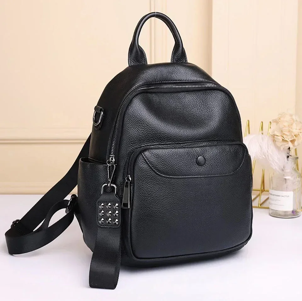 Marca designer de couro vaca genuíno mochila feminina moda à prova dwaterproof água escola bolsa ombro mochila senhora mochilas viagem