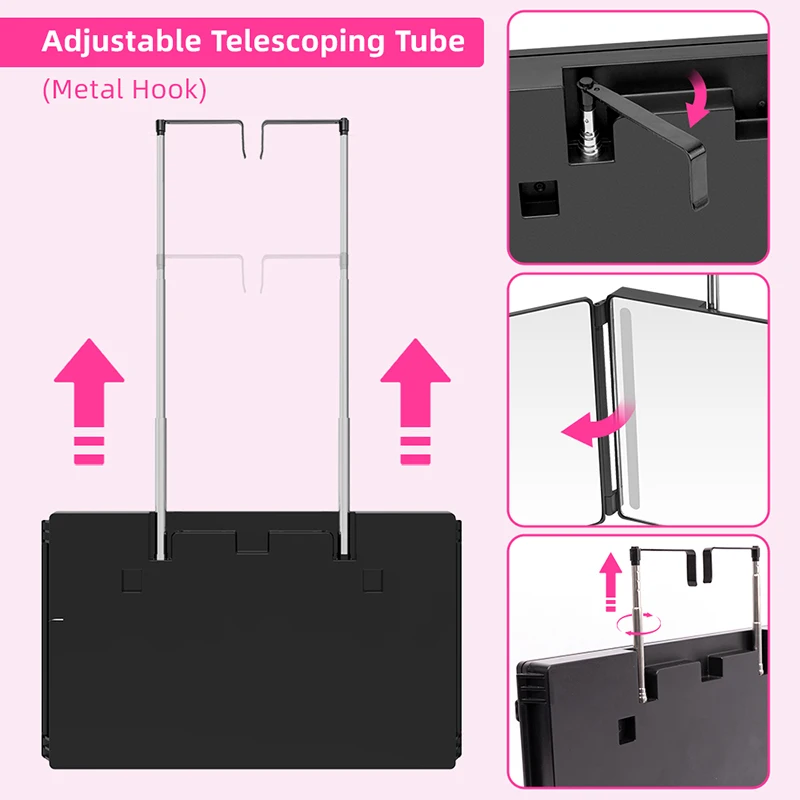 Professional Smart Haircut Mirror, 3-Sided Foldable with Touch Control & Dimmable LED, Portable Self Hair Styling Kit​​